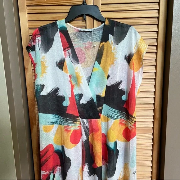Zara Multicolor Abstract Print Women's Dress size Large Sheer - Picture 2 of 10